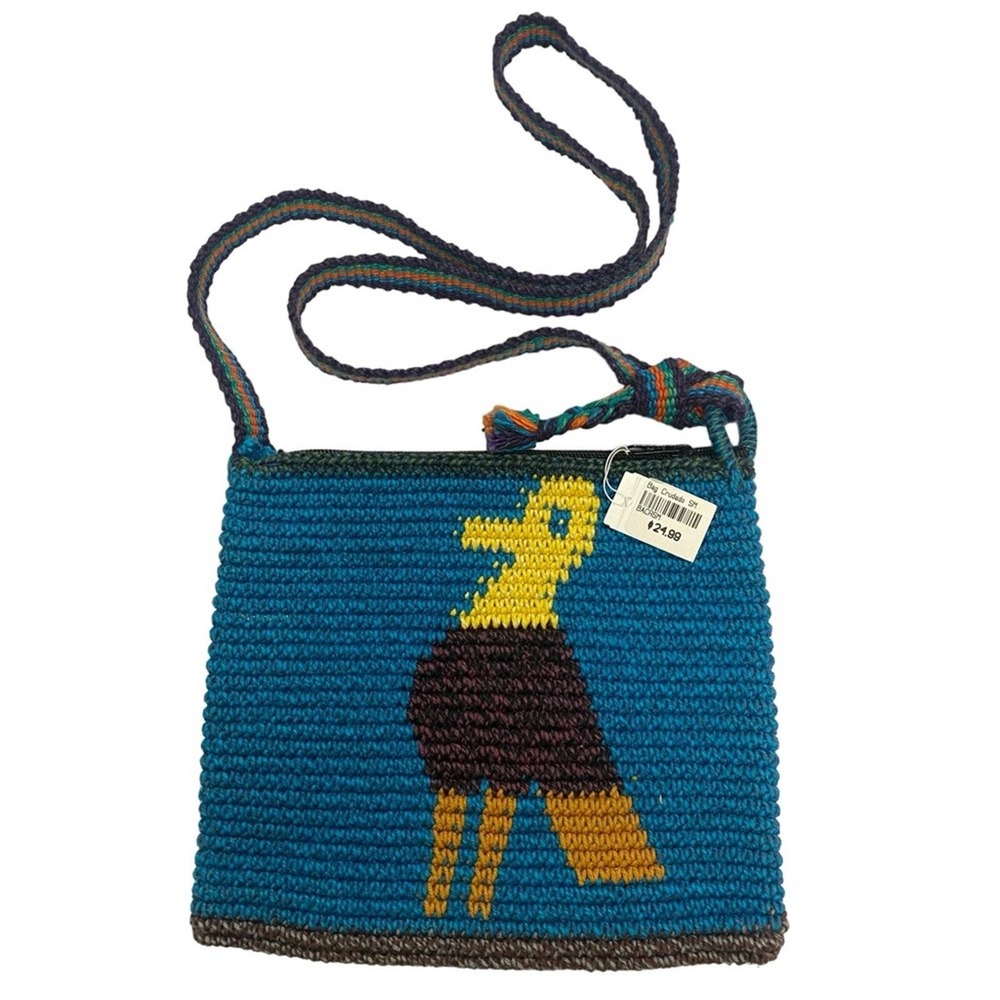 Y2K Crochet Blue Yellow Bird Sling Body Bag